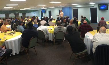 Men's Manhunt breakfast with Bishop Bart Pierce at Rock City Church, Baltimore Maryland.